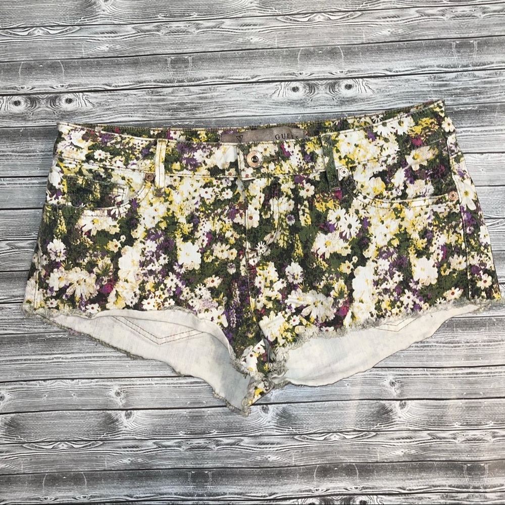 GUESS- Floral Print Cut Off Jean Shorts - Size 28